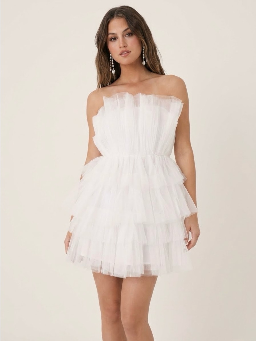 Lulus Tulle Intentions White Strapless Tiered Short Mini Dress, Size S, NWT